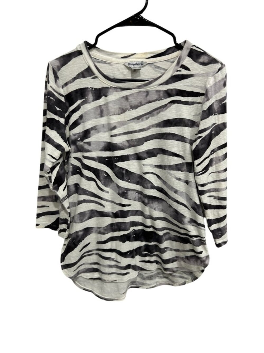 Tommy Bahama Zebra Print 3/4 Sleeve Top White Black Sz Medium Animal Print